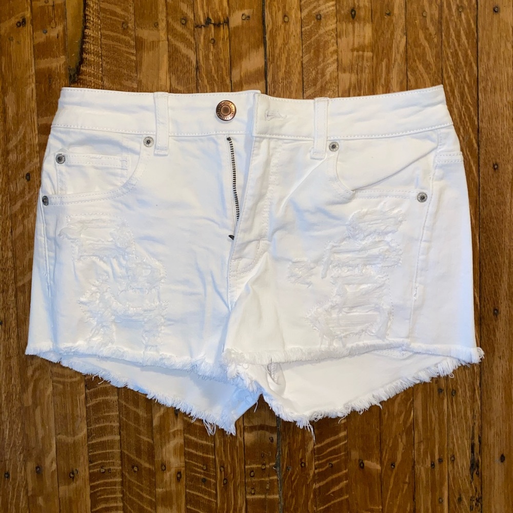 Super stretch white ripped jean shorts